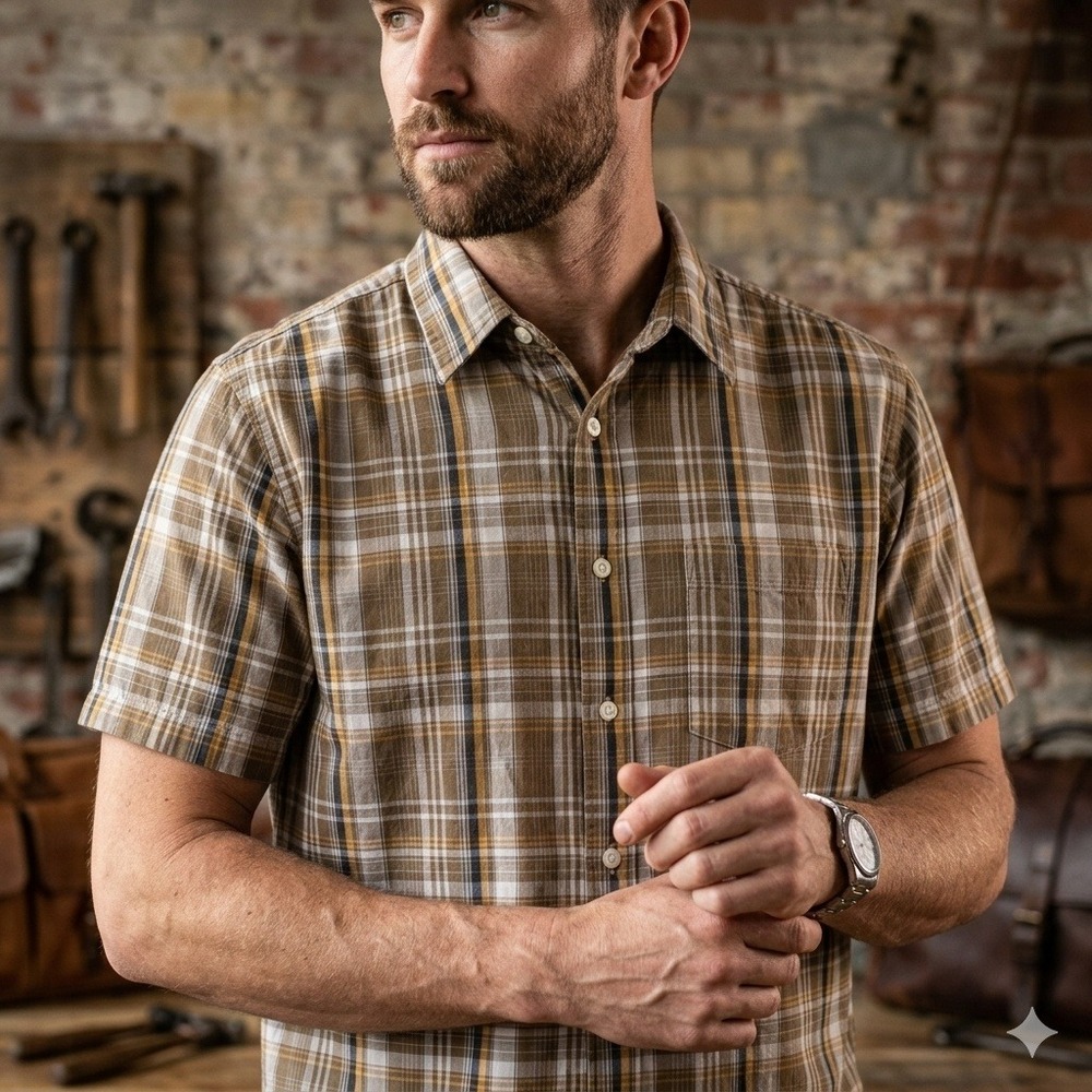 Patagonia Go To Shirt Mens Large Brown Plaid Short Sleeve Organic Cotton Blend